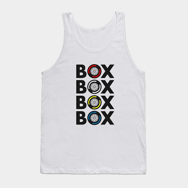 Box Box Box Box F1 Tyres Compound Design Tank Top by DavidSpeedDesign